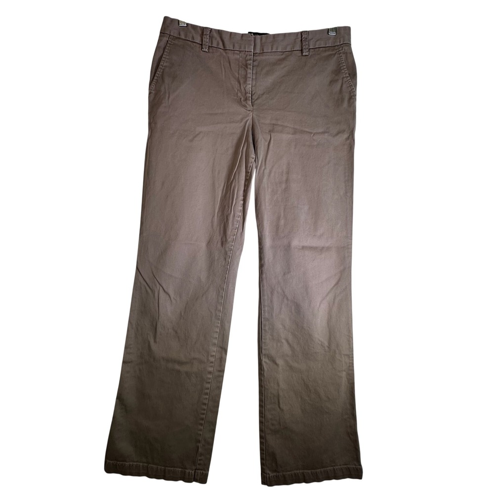 Lands End Womens 10 Mid Rise Trouser Leg Pants Taupe Brown Stretch Cotton Twill